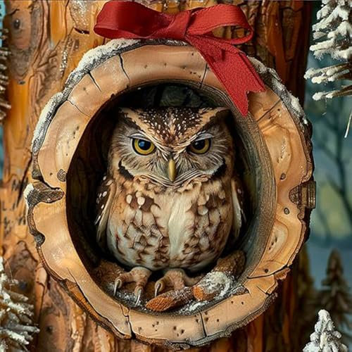 Animal Christmas Ornament, 2D Acrylic Owl Tree Decoration, Forest Animal Seasonal Decor, Ornaments for Christmas Tree, Holiday Gifts