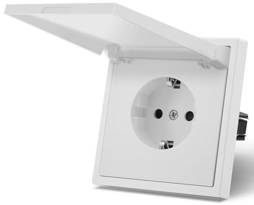 MVAVA Schuko Steckdose EU-Standard, 1 Fach Feuchtraum Unterputz Steckdose, Einfache Installation, 80mm x 80mm 3-Draht Erforderlich, Weiß