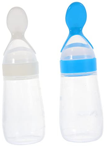 CATIEBYE 2 Stück Silikon Reispastenflaschen Für Reis Müsli Auslaufsicherer Futterspender Mit Deckel Ideal Für Die Zubereitung Von Babybrei Und Snacks Und Spülmaschinenfest