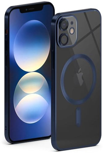 ONEFLOW Aura Case für iPhone 12 Hülle kompatibel mit MagSafe, Handyhülle mit Kameraschutz, Schutzhülle für induktives kabelloses Laden, Silikonhülle Durchsichtig, Blau