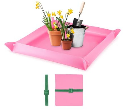 Repotting Mat for Indoor Plants, 30.5× 30.5 inches Waterproof Portable Planting Mat(Pink)