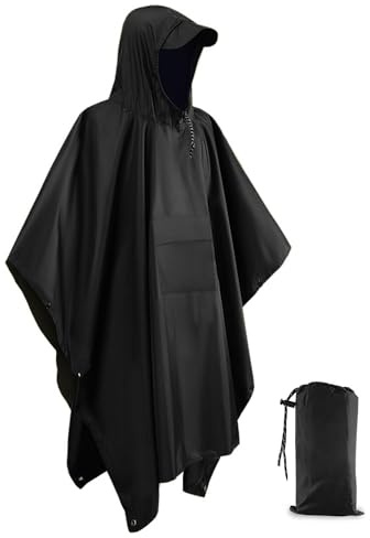 ViKKent Regenponcho Wasserdichter Regencape mit Kapuze Taschen, Regencape 3-in-1-Multifunktional Regenschutz Regen Poncho für Wandern und Camping