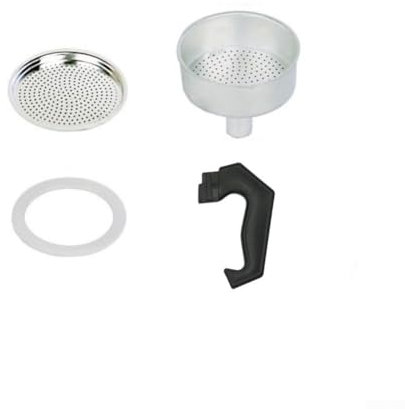 Eawfgtuw Kit di ricambio per moka con manico, guarnizione, imbuto, filtro per caffettiera, parti di ricambio per caffettiera, imbuto per caffettiera, guarnizione in silicone per anello (3 tazze)