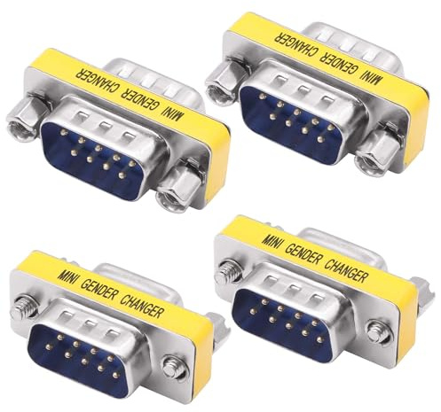 YARCHONN DB9 - Adaptador de conector sin soldadura macho a macho, mini RS232, conector serie D-SUB, acoplador de 9 pines para cable serie, 4 unidades (macho a macho)