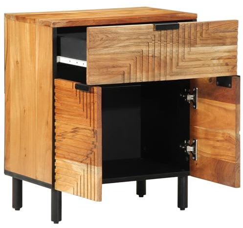 Qnhdfrt Brown Solid Acacia Wood Nightstand with Drawer and 2 Doors