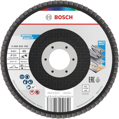 Bosch 15x X451 Flap Disc, G40, G60 | for Steel, Aluminium, Grit 40, Professional Accessory Small Angle Grinder