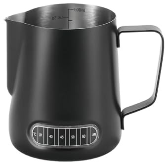 Generisch Kaffeemilchaufschäumkännchen mit Temperaturanzeige, Edelstahl, professionelles Kaffeezubehör(600ml Black)
