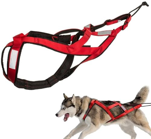 Zuggeschirr für Hunde | Ultra-Robust & Reflektierend | Aktivgurt für Schlittenhunde, Sport & Training | Komfortabel & Ausgezeichnet(Rot,M)