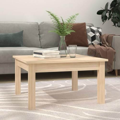 Foknhdi Couchtisch 55x55x30 cm Kiefer unbehandelt, Beistelltisch rustikal, massiver Holzrahmen, minimalistisch für Wohn-, Schlafzimmer, Home Office