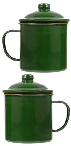 SHINEOFI Gobelet Émaillé Rétro Vert 2 Pièces avec Couvercle pour Camping