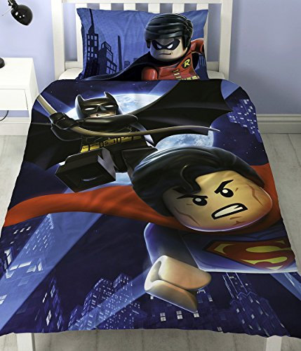 Lego Batman Superman Battle Single Panel Duvet Cover Polycotton Bed Set Reversible