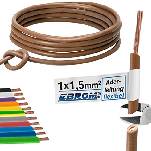 EBROM Aderleitung Einzelader flexibel H07V-K 1,5 mm² - Farbe: braun, 30 m | von 5 bis 100 m bestellbar - 1,5 mm2 - Litze, Schaltlitze, Einzelader flex, PVC Leitung, Verdrahtungsleitung, Schaltdraht
