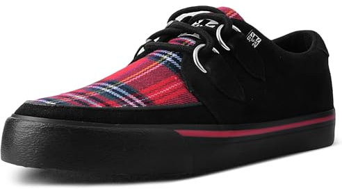 T.U.K. Vegan Creeper Sneaker - Chaussures pour Hommes et Femmes - Couleur Black Tartan Vegan Suede - Chaussures à Lacets en Cuir et Daim de Style Puck, Goth et Rocker - Taille 43
