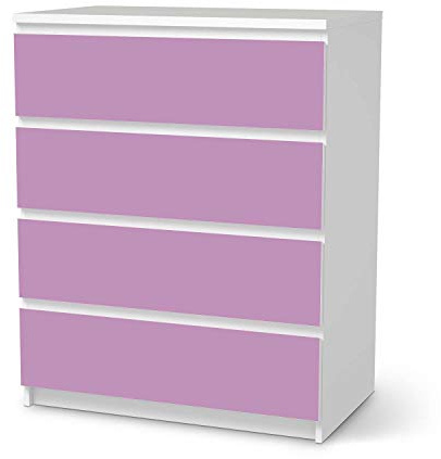 Möbel-Folie passend für IKEA Malm Kommode 4 Schubladen I Möbelfolie - Möbel-Tattoo Sticker Aufkleber I Deko Ideen Wohnung für Esszimmer und Wohnzimmer - Design: Flieder Light