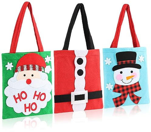 com-four® 3x Geschenkbeutel für Weihnachten - Geschenktasche für Nikolaus und Advent - Geschenktüte mit Henkeln - Filzbeutel mit Weihnachtsmotiven 24 x 20 cm
