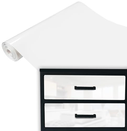 DecoMeister Klebefolie Möbel 90x100 cm | Selbstklebende Möbelfolie in matten und glänzenden Farben | Klebefolie für Möbel - einfache Anwendung und stilvolle Umgestaltung | Weiß Glanz