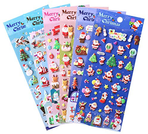 Naler Weinachtssticker 3D Weihnachten Sticker Weihnachtsaufkleber für Scrapbooking Wehinachtsgeschenk Dekoration, 6 Bogen