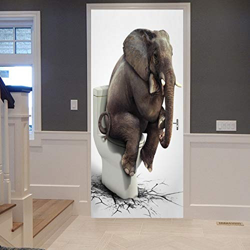 A.Monamour Türtapete Selbstklebend Türfolie Türposter 3D Weißer Hintergrund Elefant Der Auf Toilette Rissigen Boden Lustig Sitzt Vinyl Folie Türdeko Tapete Wandbild Türaufkleber Türtattoo 83 x 204 cm