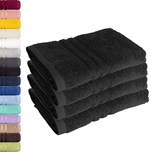 Lavea 4er Set Handtuch 50x100 cm – Saugstarke und Weiche Handtücher aus 100% Baumwolle, Frottierserie Elena – Waschbar und Strapazierfähig - Schwarz