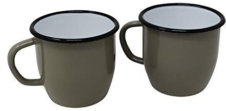 Madacha 2 tazas de metal esmaltado cónico, color gris, 250 ml