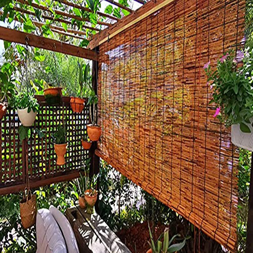 Natural Retro Carbonized Wall Decoration Bamboo Roller Blinds,Light Filtering Roller Shades Sunshade Lifting Reed Curtain,for Courtyard Pavilions,Teahouses,Greenhouses (100x350cm/39x138in)