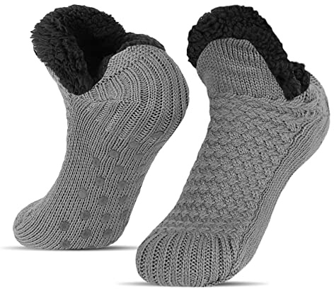 BLURBE Hausschuhsocken für Damen – Flauschige Wintersocken mit Strickfleecefutter, rutschfeste, warme und gemütliche Haussocken