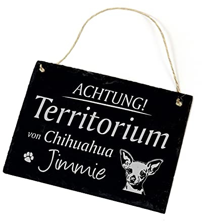 Chihuahua Schild Wunschname graviert - Achtung ! Territorium von .. Schiefer Warnschild Türschild 22x16cm | Dekolando