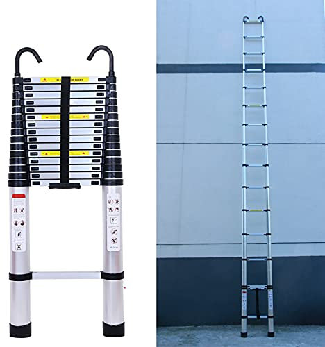 Scala Telescopica in Alluminio Pieghevole da 4,4 mcon 2 ganci, Scala Estensione Multiuso, Scala Soffitta antiscivolo, con 13 pioli, portata 150 kg