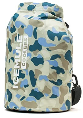 ICEMULE Klassischer mittelgroßer faltbarer Rucksackkühler,Hände frei, 100% wasserdicht, 24+ Stunden Kühlung, weiche Seitenkühler für Wandern, Camping, passend für 12 Dosen + Eis, Mule Camo