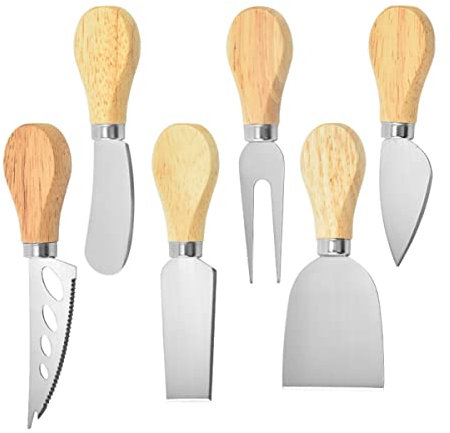 6-Piece Set Pizza Cutter Kit Woodturning Cheese Knife Set for Charcuterie Board Cheese Slicer with Wooden Handle