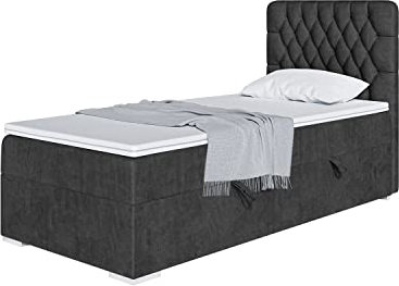 MEBLINI Boxspringbett mit Bettkasten - Gepolstert Einzelbett mit Matratze und Topper - Polsterbett mit Stauraum - Bett mit Kopfteil - Stauraumbett - Dalia - 90x200 Links - H4/Schwarz Samt