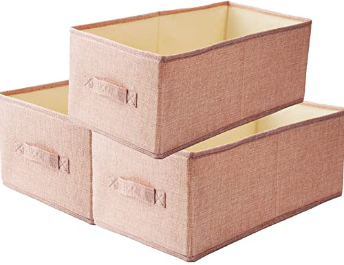 Homo Trends 3 Fabric Storage Boxes, Wardrobe Storage Boxes, Pink | Shelves Wardrobe Drawer Organizers, Foldable Drawer Dividers Box with Handles for Clothes Sock Underwear Toy