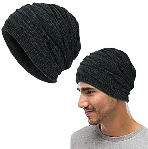 SCHYIDA Beanie Mütze Unisex, Strickmützen Schwarz Baumwolle Slouch Beanie Leichte Dünne Winter Mütze Strick Beanie Wintermütze Fleece Mützen Beanies für Herren, Damen