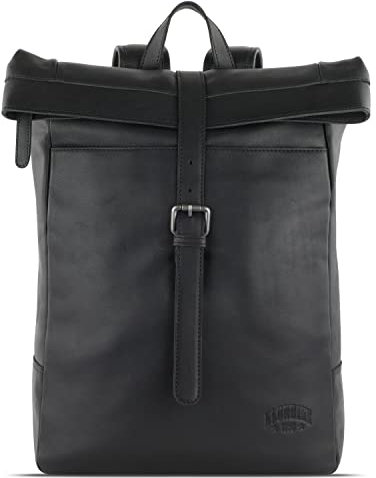Klondike 1896 Gold Donald Rolltop Rucksack aus Leder, Laptoprucksack 15 in schwarz