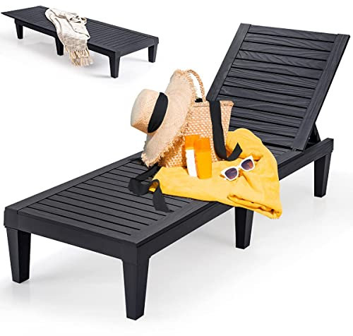 RELAX4LIFE Lettino da Giardino, Lettino Prendisole con Schienale Reclinabile, Sedia a Sdraio da Esterno in Plastica Durevole e Leggera, per Piscina, Terrazzo,190 x 57,5 x (29-84,5) cm (Black)