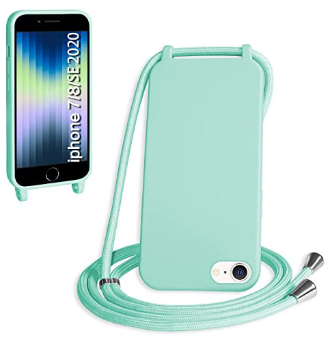 WenBaby Handykette für iPhone 7/8/SE 2020 Hülle mit Band,Handyhülle mit Schnur zum Umhängen Silikon Seil Necklace Schutzhülle mit Kordel Tasche Case TPU Bumper für iPhone 7/8/SE 2020- Pfefferminzgrün