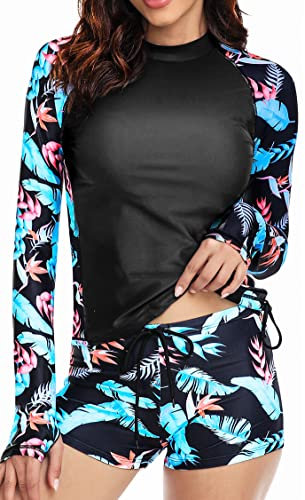 UNIQUEBELLA Rash Guard Damen, UV-Schutz UPF 50+ Langarm Surf Shirt mit Schönen Mustern Bademode Badeshirt - Schwimmen Tankini XS-XL Rashguard für Women