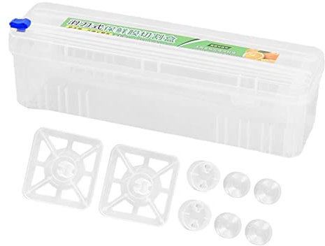 Abonda Film étirable - Boîte découpe Film étirable,Distributeur réutilisable avec Coupe-glissière, Film Alimentaire 2 en 1 pour Support Rangement Cuisine