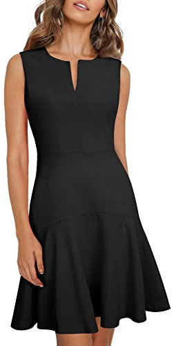HOMEYEE Damen Elegant V-Ausschnitt Ärmellos Rockabilly Swing Sommer Freizeitkleid Mini Business Cocktailkleid A311 (L, Schwarz)