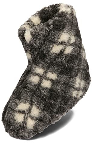 BeComfy Warme Hausschuhe Damen Herren Hüttenschuhe aus Schafwolle (Kariert Schwarz, EU Schuhgrößensystem, Erwachsene, Numerisch, M, 42)