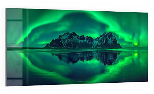 DEQORI Glasbild Echtglas | Motiv Vestrahorn im Polarlicht | horizontal einteilig 100x50 cm | schöne Dekoration | Wandbild für Wohnzimmer, Schlafzimmer, Flur & Küche | moderne Wanddeko