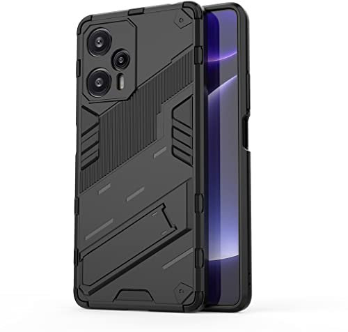 SEAHAI Hülle für Xiaomi Poco F5 5G, [Militärische Stoßfest Case] Ultra Dünn Harter PC Sanft TPU Schutzhülle Handyhülle mit Stabilem Faltbar Ständer - Schwarz