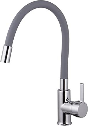 INGUZ | Grifo Cocina Flexible 360º | Manguera de Silicona Flexible | Incluye Aireador Antisalpicaduras Y Accesorios | Grifos Cocina Abatible Giratorio Monomando | Grifo Fregadero Cocina, Gris Cromo