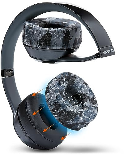 WC SweatZ Solo - Almohadillas Protectoras contra el Sudor patentadas para Beats Solo 4, Solo 3 y Solo 2, Fabricadas por Wicked Cushions | Resistentes al Sudor y Lavables a máquina | Black Camo