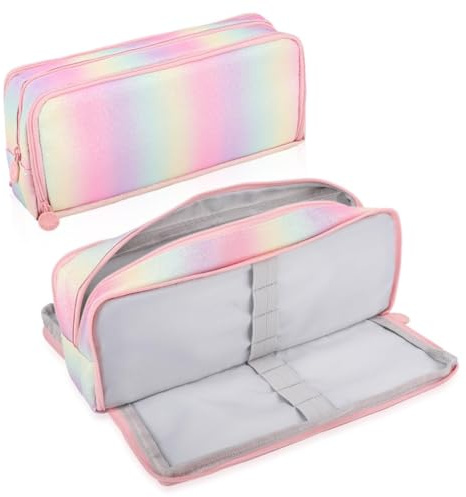 iSuperb Großes Federmäppchen mit 3 Fächern, große Kapazität für Kinder, Jugendliche, Mädchen, Studenten, Schulbedarf, Oxford-Organizer, Stifttasche, Regenbogen, 21 x 5 x 9 cm, Federmäppchen