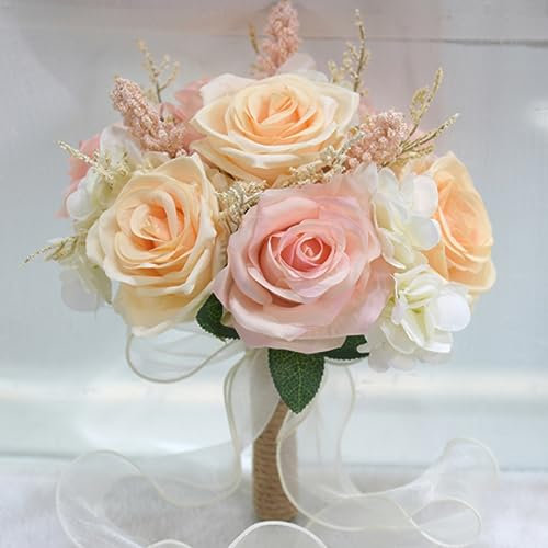 LESING Brautsträuße, künstliche Rosensträuße, handgefertigt, romantisch, Hochzeitssträuße für Braut, Brautjungfer, mit Blumen (Bouquet-Rose Pink)