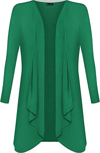 Tease Womens Ladies Waterfall Open Cardigan Hanky Hem Jersey Plus Size Long Sleeve Top (Bottle Green, 20)