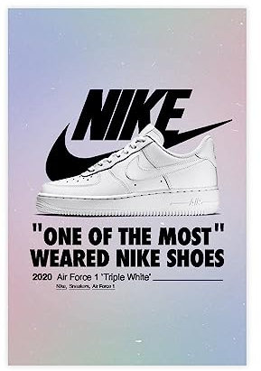 Nike Wanddeko-Poster - Air Force 1 Triple White 2020 - Eines der Meistgetragenen Nike Schuhe - Leinwand Wandkunst für Wohnzimmer und Schlafzimmer Dekoration