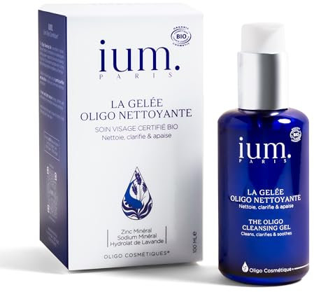 IUM Paris - Gel Nettoyant Visage enrichi en Zinc et Sodium - Purifiant et Apaisant - Démaquillant - Bio et Vegan, 100ML, Fabriqué en France