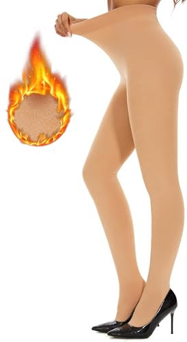 DUCMODA Thermo Strumpfhose Damen, Blickdichte Wärmende Gefütterte Strumpfhosen, Winter Warm Thermostrumpfhose, Fleece Pantyhose Dicke Plüschstrümpfe (Hautfarbe,L)